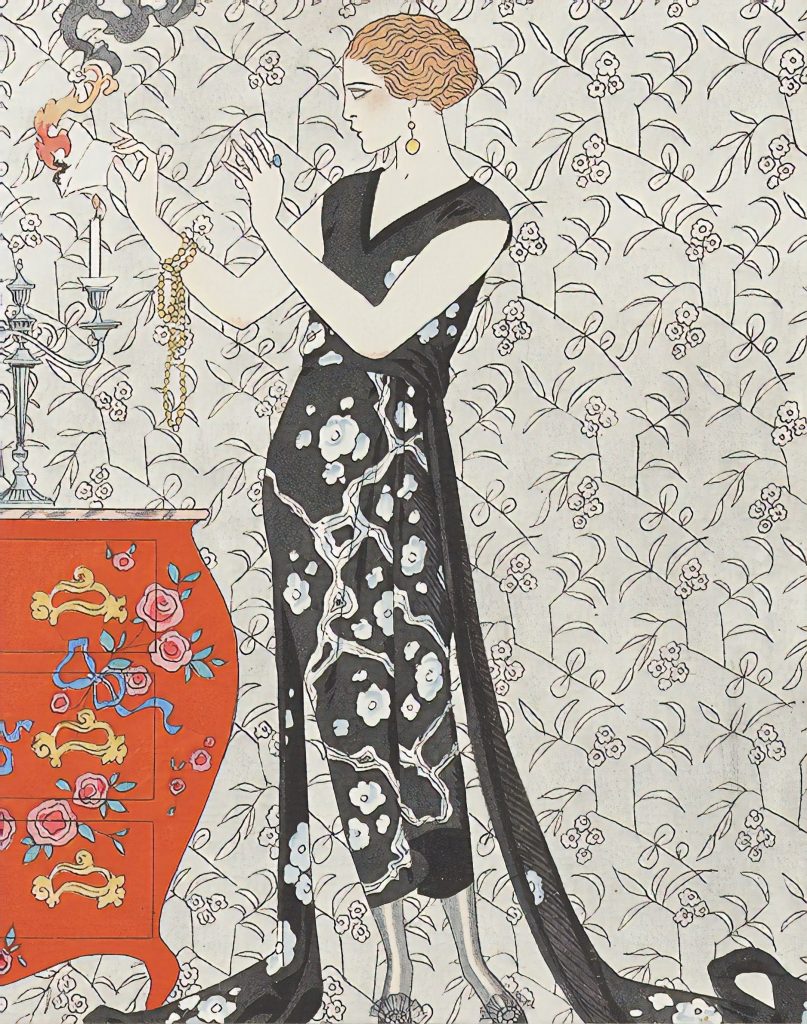 Plakat art deco przedstawiający kobietę w czerni