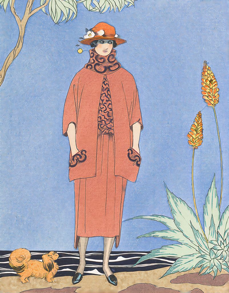 Plakat art deco przedstawiający kobietę w pastelach